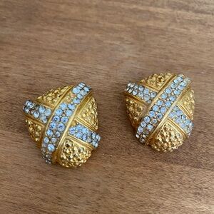 RARE VINTAGE CHUNKY GOLD PAVE CLIP ON DIAMOND EARRINGS